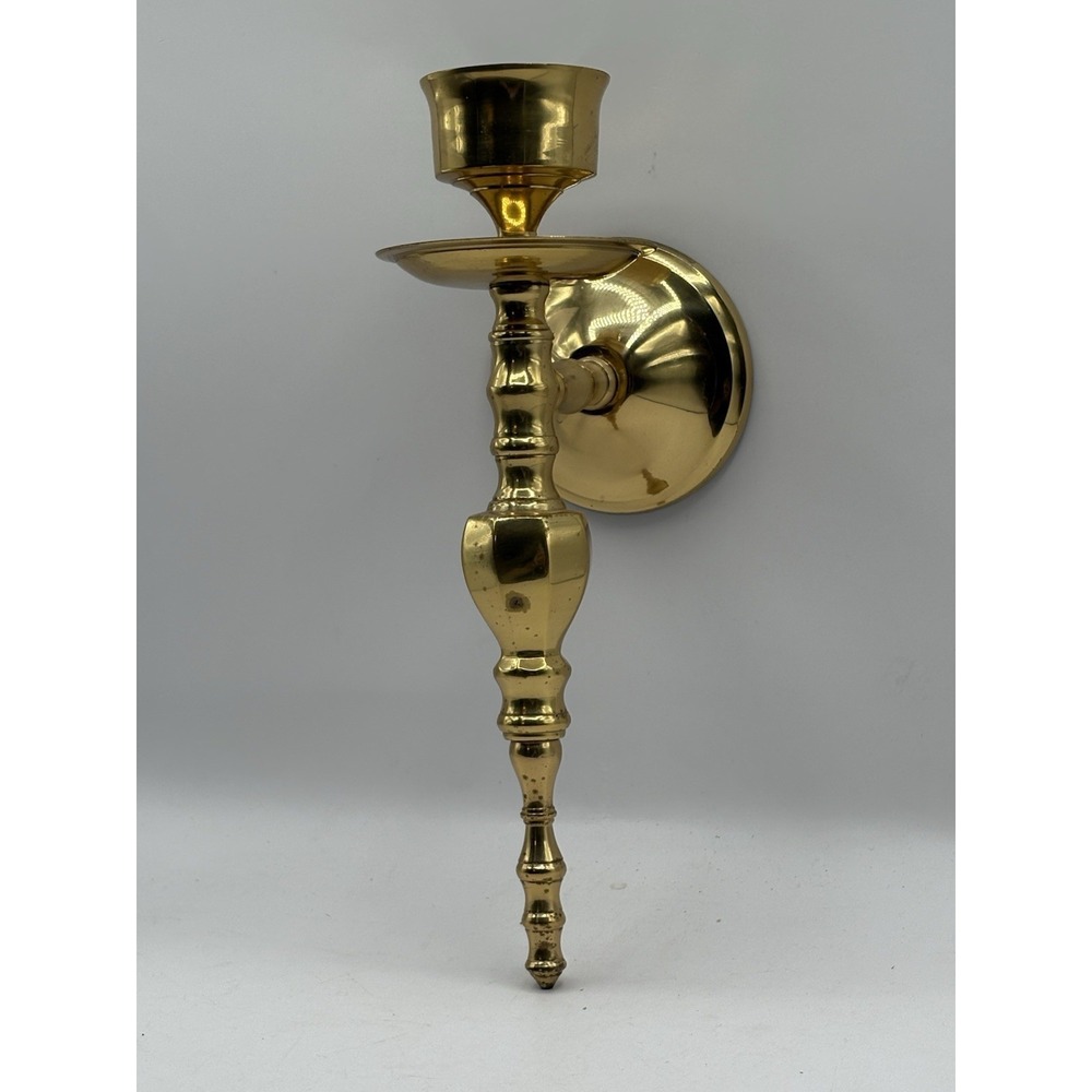 Vintage India Brass 10" Wall Sconce Heavy Brass Candlestick Holder MCM